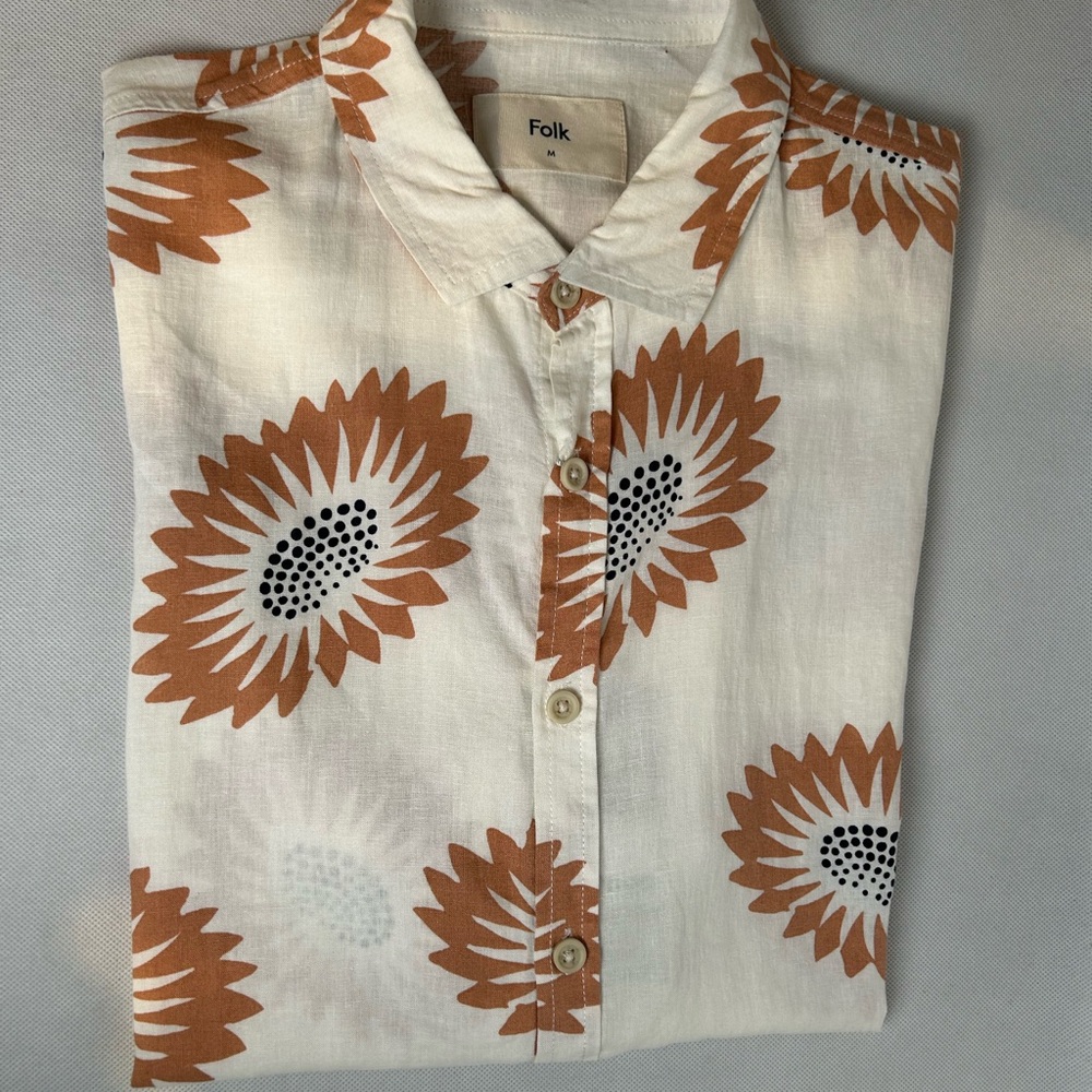 Folk Men's Cream and Brown Floral Shirt